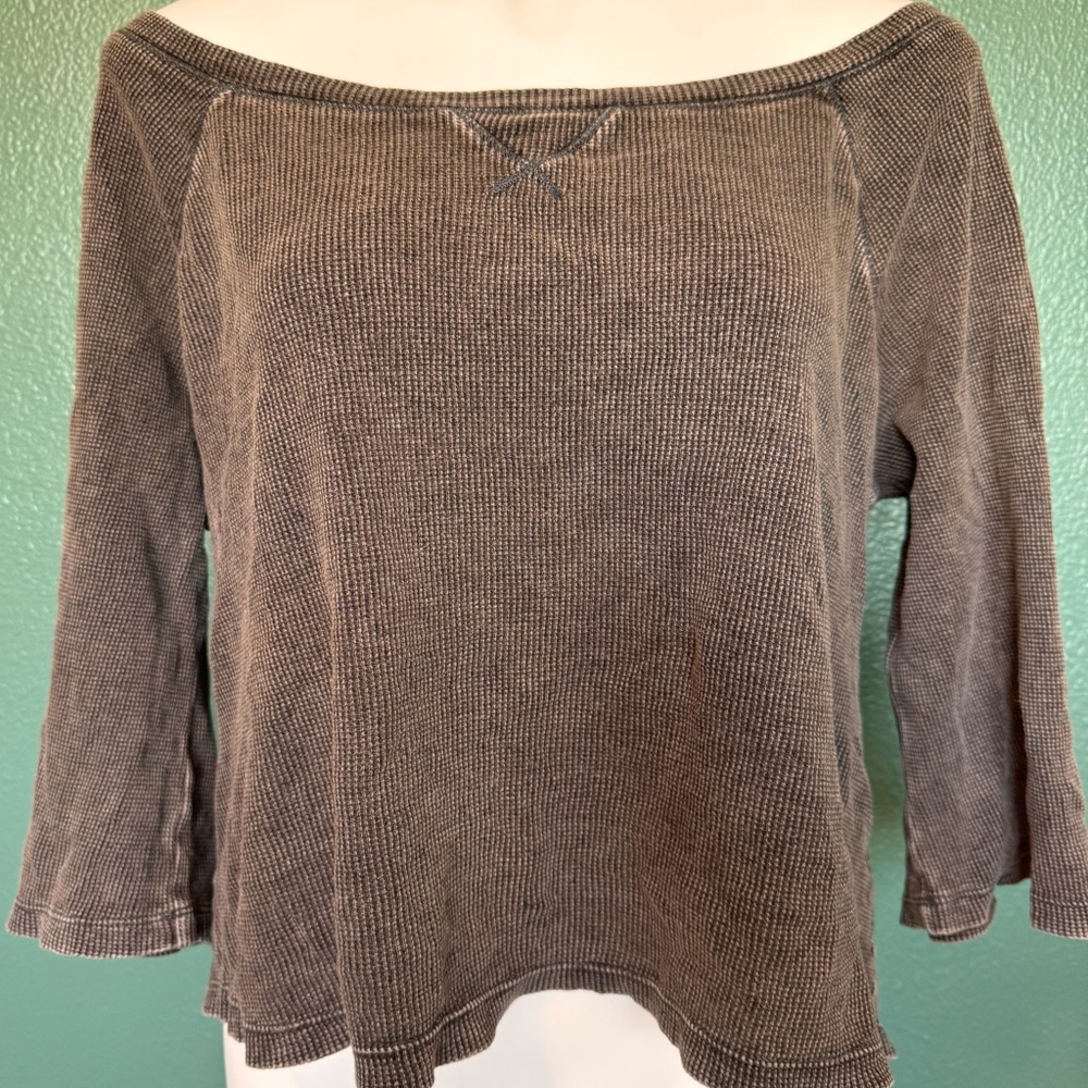 Free People We The Free Waffle Knit Slouchy Three Quarter Sleeve Top